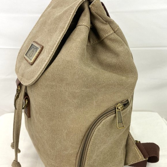 Canvas Backpack with Leather Trim - Beige main image 5